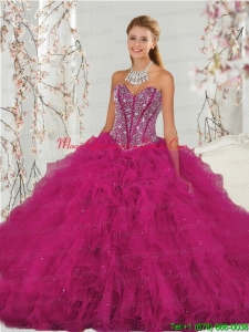 Detachable and Fashionable Beading and Ruffles Dresses for Quince in Red for 2015