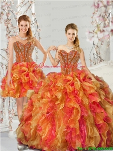 Detachable and Fashionable Beading and Ruffles Quinceanera Dresses in Multi Color