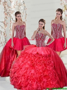 Detachable and Fashionable Beading and Ruffles Red Quinceanera Dresses for 2015