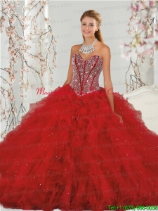Most Popular and Detachable Beading and Ruffles Red Quinceanera Dress Skirts