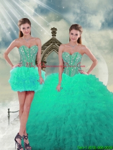 2015 Detachable and Puffy Beading and Ruffles Sweet 16 Dresses in Apple Green