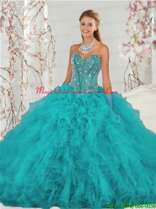 2015 Detachable and Romantic Beading and Ruffles Sweet 15 Dresses in Turquoise