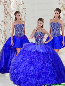 Detachable and Puffy Beading and Ruffles Sweet 16 Dresses in Royal Blue for 2015