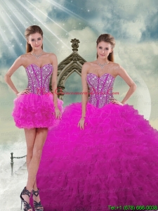 Detachable and Romantic Quinceanera Dresses with Beading and Ruffles in Fuchsia for 2015 Spring