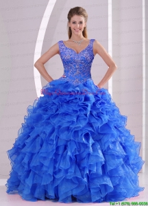 Exquisite and Puffy Beading and Ruffles Royal Blue Sweet 16 Dresses