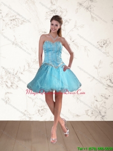 2015 Cute Baby Blue Sweetheart Dama Dresses with Beading