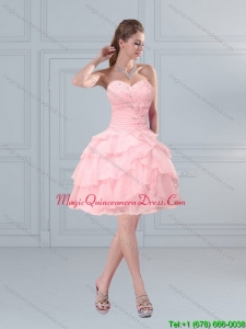 2015 Cute Baby Pink Sweetheart Beading Dama Dresses with Ruffled Layers