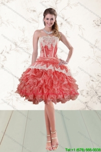 2015 Elegant Strapless Appliques Dama Dresses in Watermelon