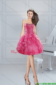 2015 Gorgeous Pink Sweetheart Dama Dresses with Beading and Ruffles