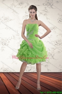 Modest 2015 Spring Green Strapless Dama Dresses with Ruffles and Beading
