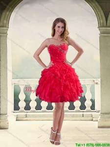 Modest Strapless Red 2015 Dama Dresses with Ruffles and Beading