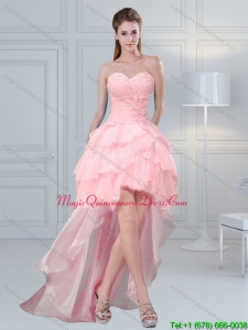 2015 Affordable Baby Pink Sweetheart Beading Dama Dresses with Ruffled Layers