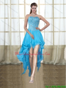 2015 Discount Sweetheart High Low Baby Blue Dama Dresses with Sequins