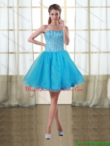 2015 New Arrival Baby Blue Sweetheart Short Dama Dresses with Sequins