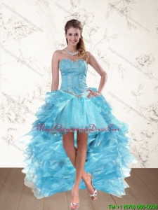 Affordable Baby Blue Sweetheart High Low Dama Dresses with Ruffles and Beading