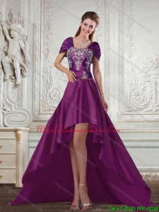 Affordable Dark Purple High Low Strapless Embroidery Dama Dresses for 2015 Spring