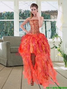 Affordable High Low Multi Color Strapless Dama Dresses with Beading and Ruffles