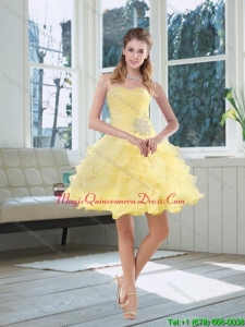 Discount 2015 Light Yellow Beading Dama Dresses with Sweetheart