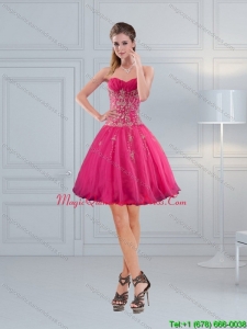 Discount Sweetheart Hot Pink Dama Dresses with Appliques
