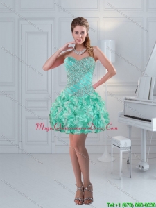 Inexpensive Apple Green Sweetheart Beading Beautiful Dama Dresses for 2015