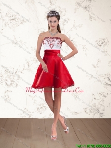 New Arrival Strapless White And Wine Red Dama Dresses with Embroidery