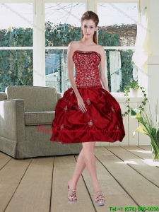 Wine Red Affordable Strapless 2015 Dama Dresses with Embroidery