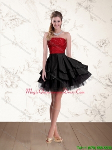 2015 Affordable Strapless Beading Dama Dresses in Red and Black