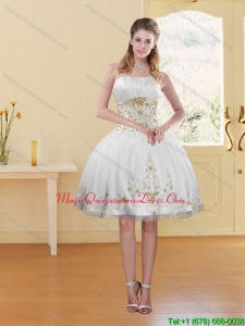 2015 Affordable White Strapless Dama Dresses with Appliques