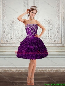 2015 New Arrival Purple Strapless Dama Dresses with Appliques and Ruffles