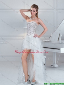 2015 New Arrival Sweetheart White Dama Dresses with Ruffles and Beading