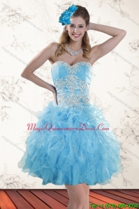 Affordable 2015 Spring Baby Blue Sweetheart Dama Dresses with Appliques