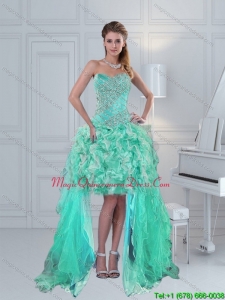 Affordable High Low Sweetheart Beading Dama Dress in Apple Green