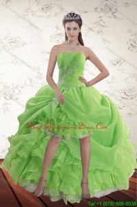 Affordable Spring Green High Low Dama Dresses with Ruffles and Beading