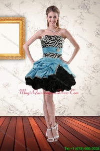 Affordable Zebra Printed Strapless Dama Dresses with Ruffles and Pick Ups