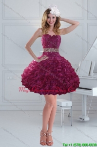 Discount Beading Strapless 2015 Dama Dresses in Wine Red