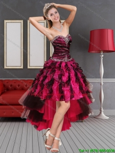 Discount Multi Color High Low Sweetheart Dama Dresses with Beading and Ruffles