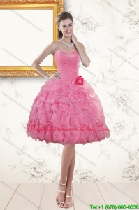 Discount Sweetheart Rose Pink 2015 Dama Dresses with Beading and Ruffles