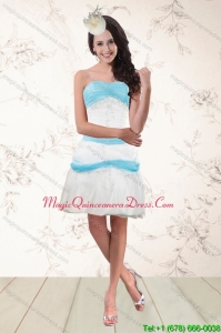 Discount White and Baby Blue Strapless Dama Dresses for 2015