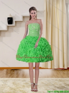 New Arrival 2015 Spring Green Strapless Dama Dresses with Beading and Ruffles