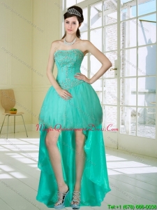 New Arrival Apple Green Strapess High Low Dama Dresses with Beading