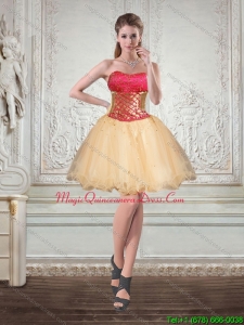 New Arrival Champagne Strapless Multi Color Short Dama Dresses with Embroidery