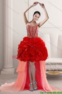 2015 Discount High Low Dama Dresses with Beading and Ruffles