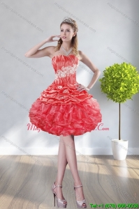 2015 Discount Strapless Watermelon Dama Dresses With Appliques and Ruffles