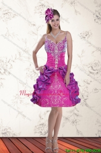 2015 Discount Straps Multi Color Dama Dresses with Embroidery and Pick Ups