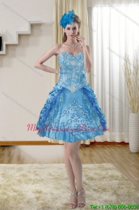 2015 Discount Sweetheart Blue Dama Dresses with Embroidery