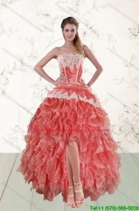 2015 New Arrival High Low Strapless Dama Dresses in Watermelon