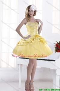 New Arrival Beading Strapless 2015 Dama Dresses with Pick Ups
