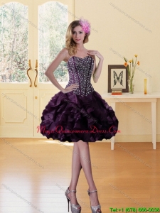 New Arrival Burgundy Sweetheart Dama Dresses with Ruffles