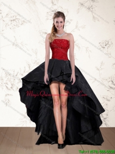 New Arrival High Low Strapless Beading Dama Dresses in Red and Black