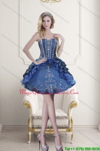 New Arrival Sweetheart Blue Embroidery and Beading Dama Dresses for 2015